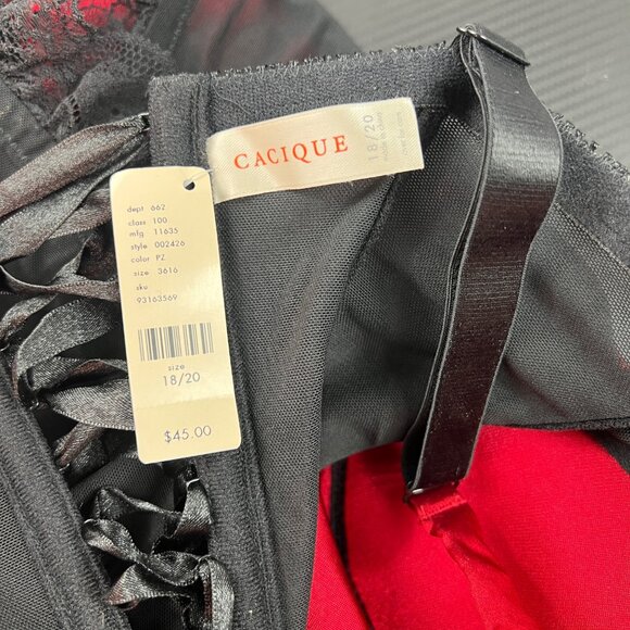 NWT Cacique Womens Red & Black Lace Corset Bustier Top Size 18/20 Boning Lace Up - Picture 6 of 8